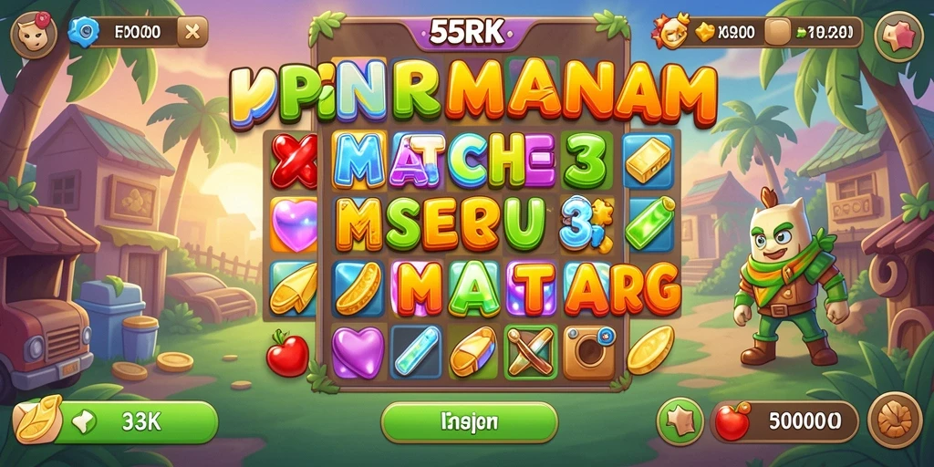 Tampilan permainan 55RK dengan efek Match-3 yang menawan.
