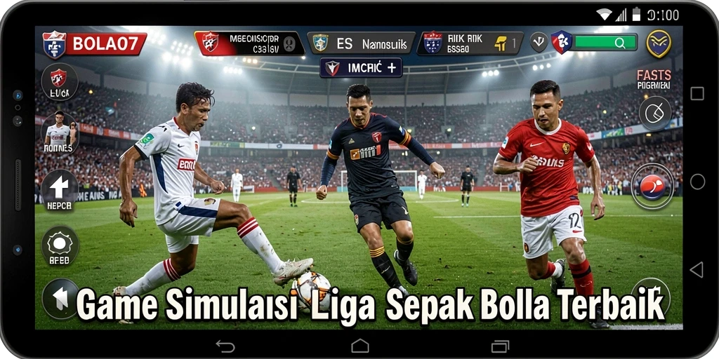 Gameplay seru dalam BOLA07 yang menampilkan aksi lapangan sepak bola.