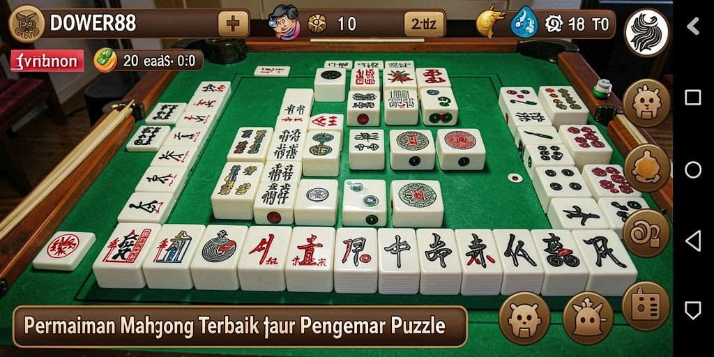 Tampilan gameplay menarik DOWER88 dalam permainan Mahjong.