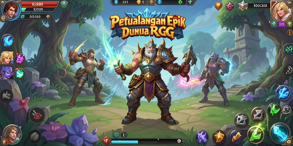 Screenshot utama RI889 menampilkan aksi pertempuran seru di dunia RPG.