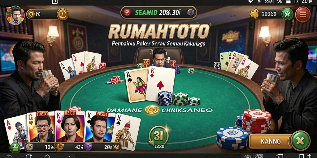 Screenshot utama RUMAHTOTO menampilkan pemain sedang beraksi dalam permainan Poker.