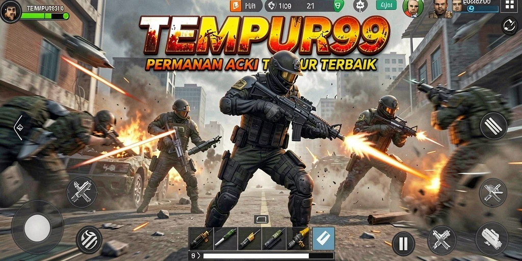 Screenshot gameplay TEMPUR99 yang menampilkan pertempuran epik.